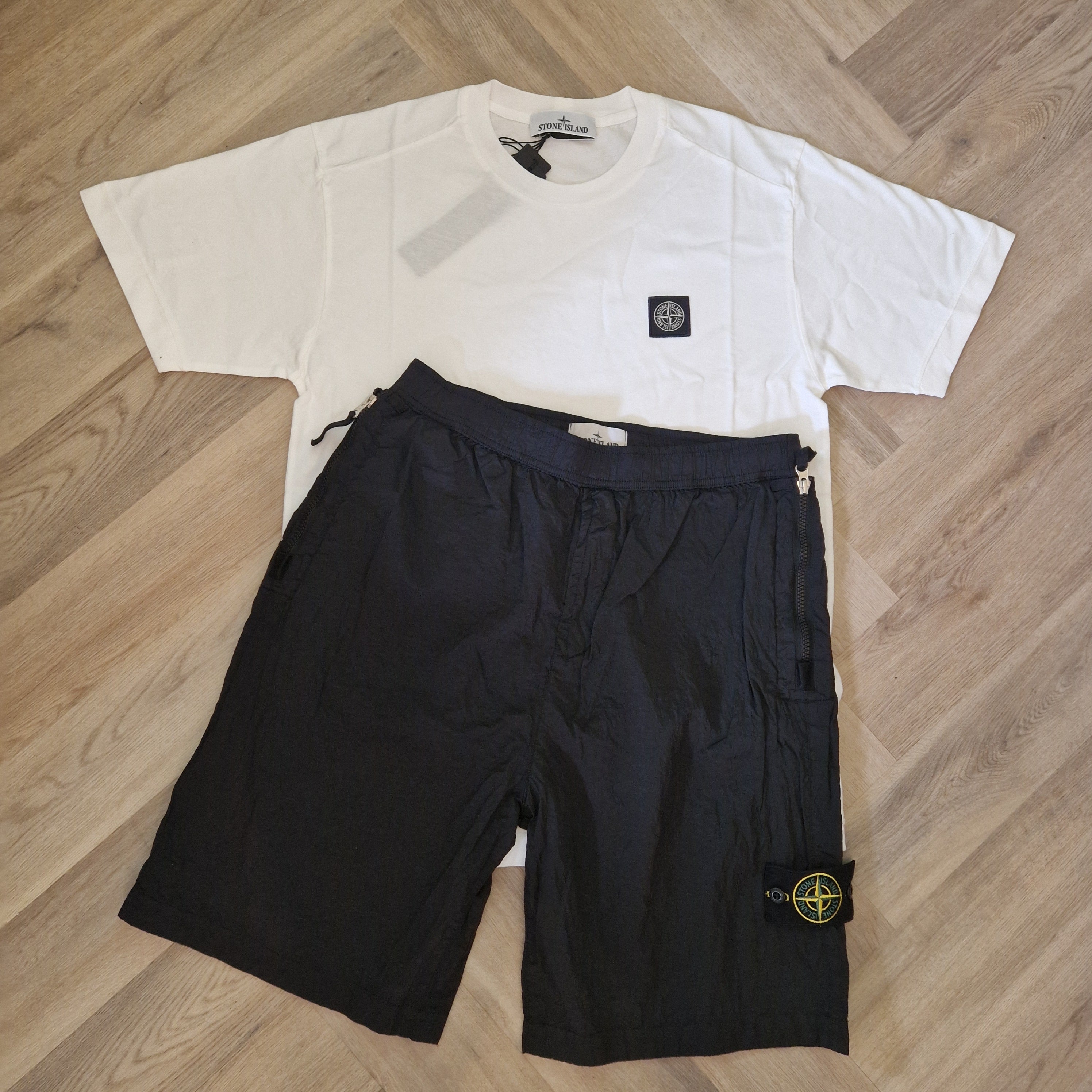 Stone Island Nylon Badge Shorts Set Black/White Stone Island