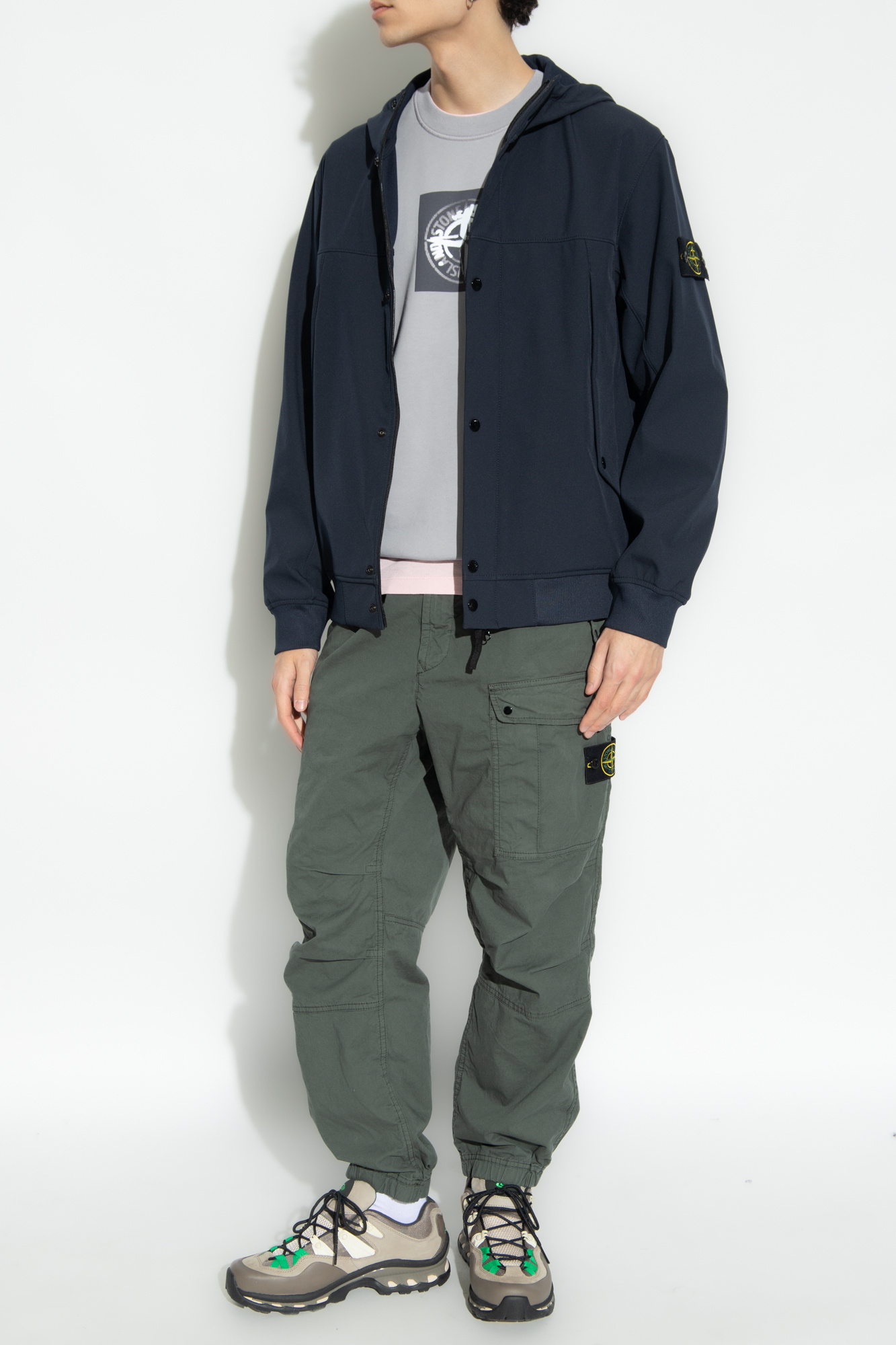 Stone Island Hooded Soft Shell Jacket Navy Stone Island
