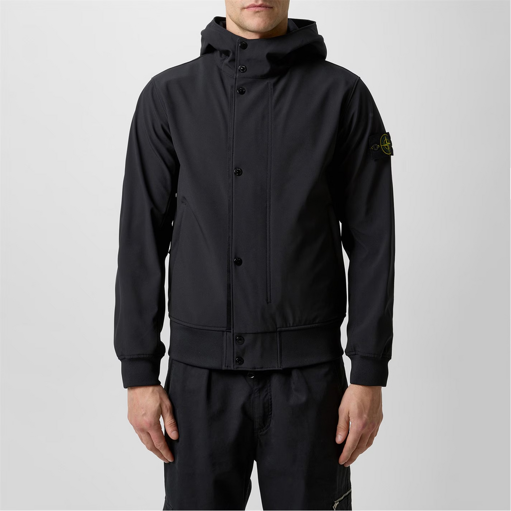 Stone Island Hooded Soft Shell Jacket Black