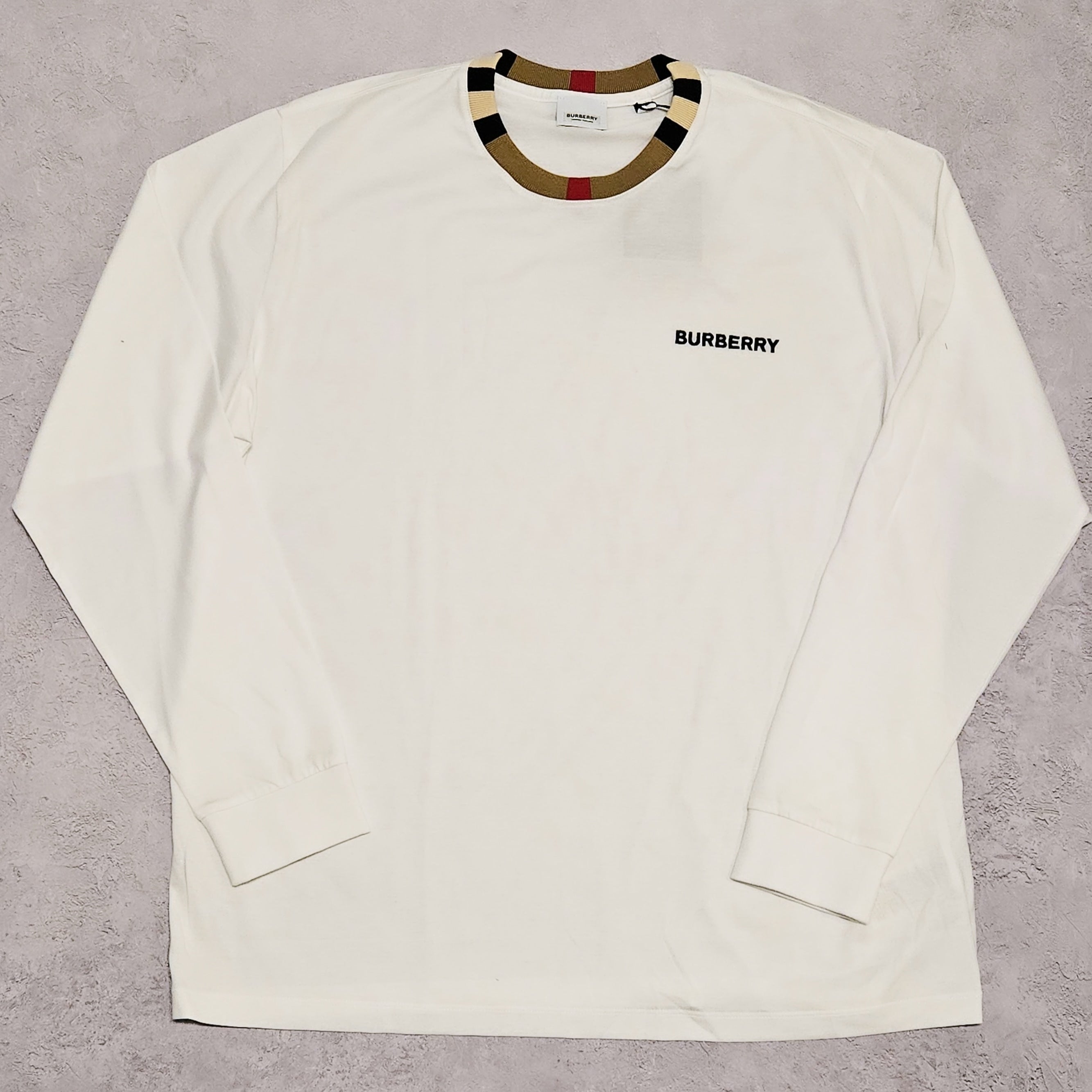 Burberry Check Collar Long Sleeve T Shirt White Burberry