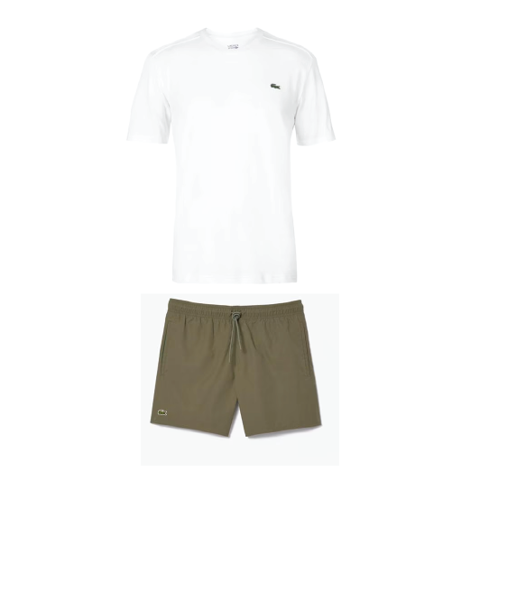 Lacoste Croc Print Swim Shorts Set White/Khaki Lacoste