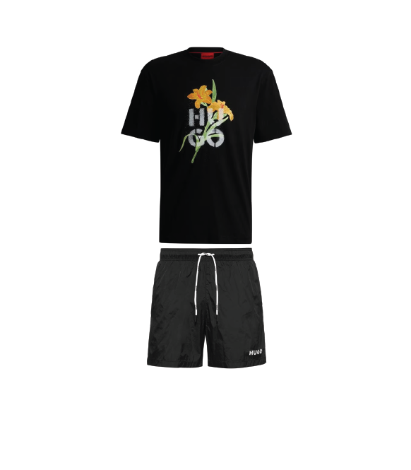 Hugo Boss Flower Logo Shorts Set Black Hugo Boss
