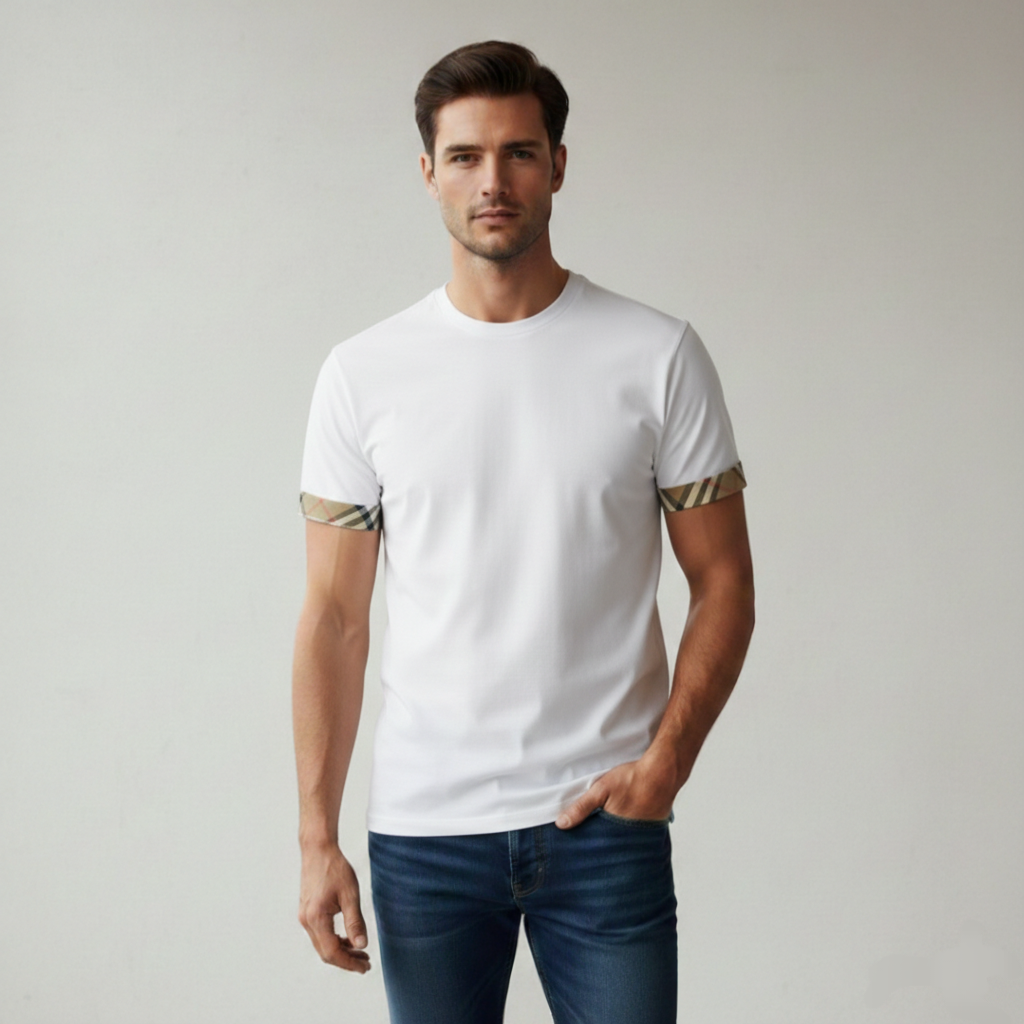 Burberry Ellison Check Sleeves T Shirt White