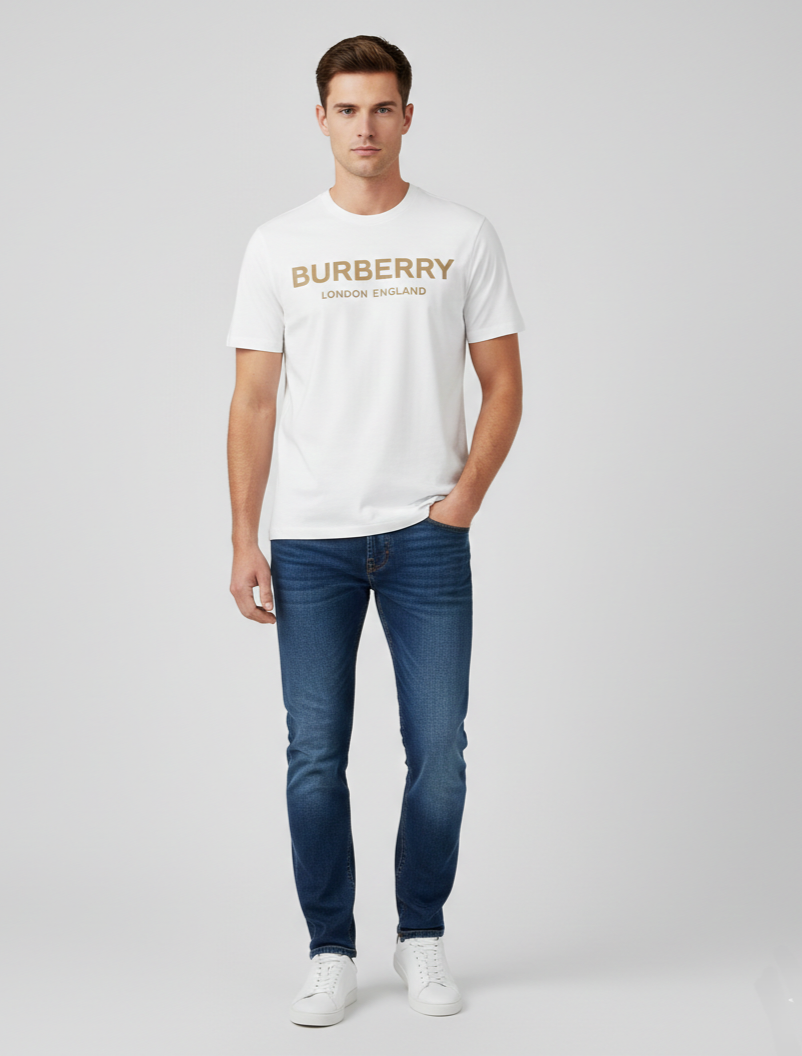 Burberry London Logo T Shirt White/Gold