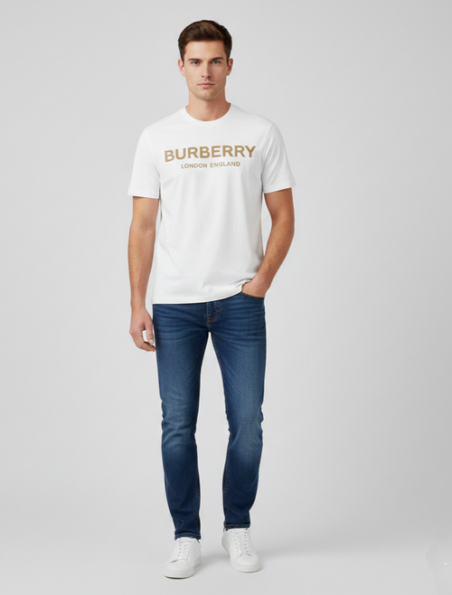 Burberry London Logo T Shirt White/Gold