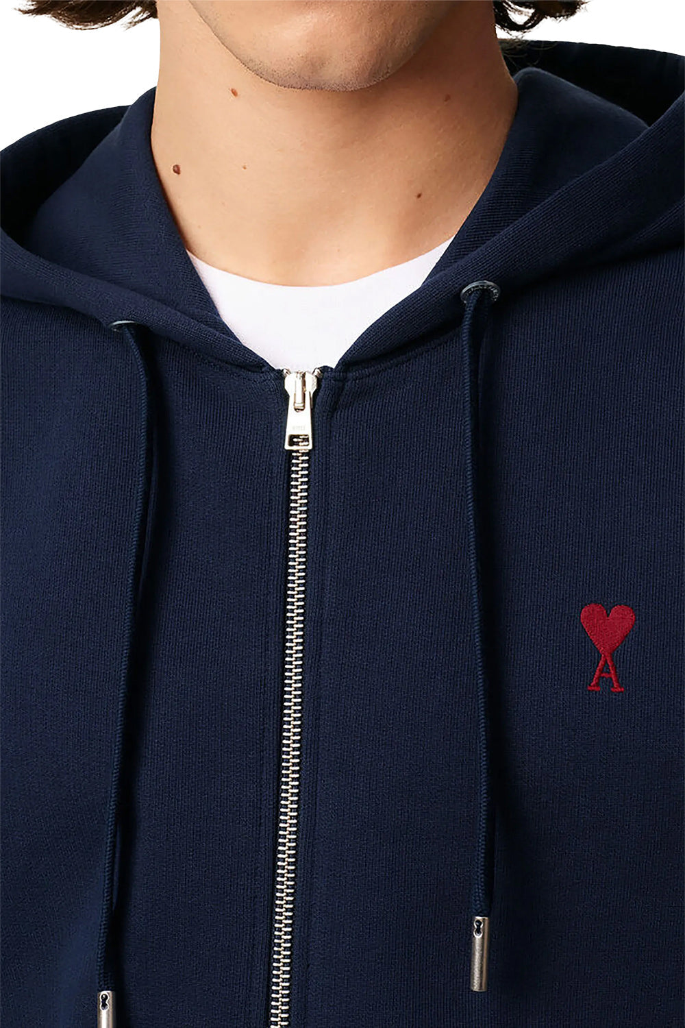 Ami Paris Logo Zip Hoodie Blue
