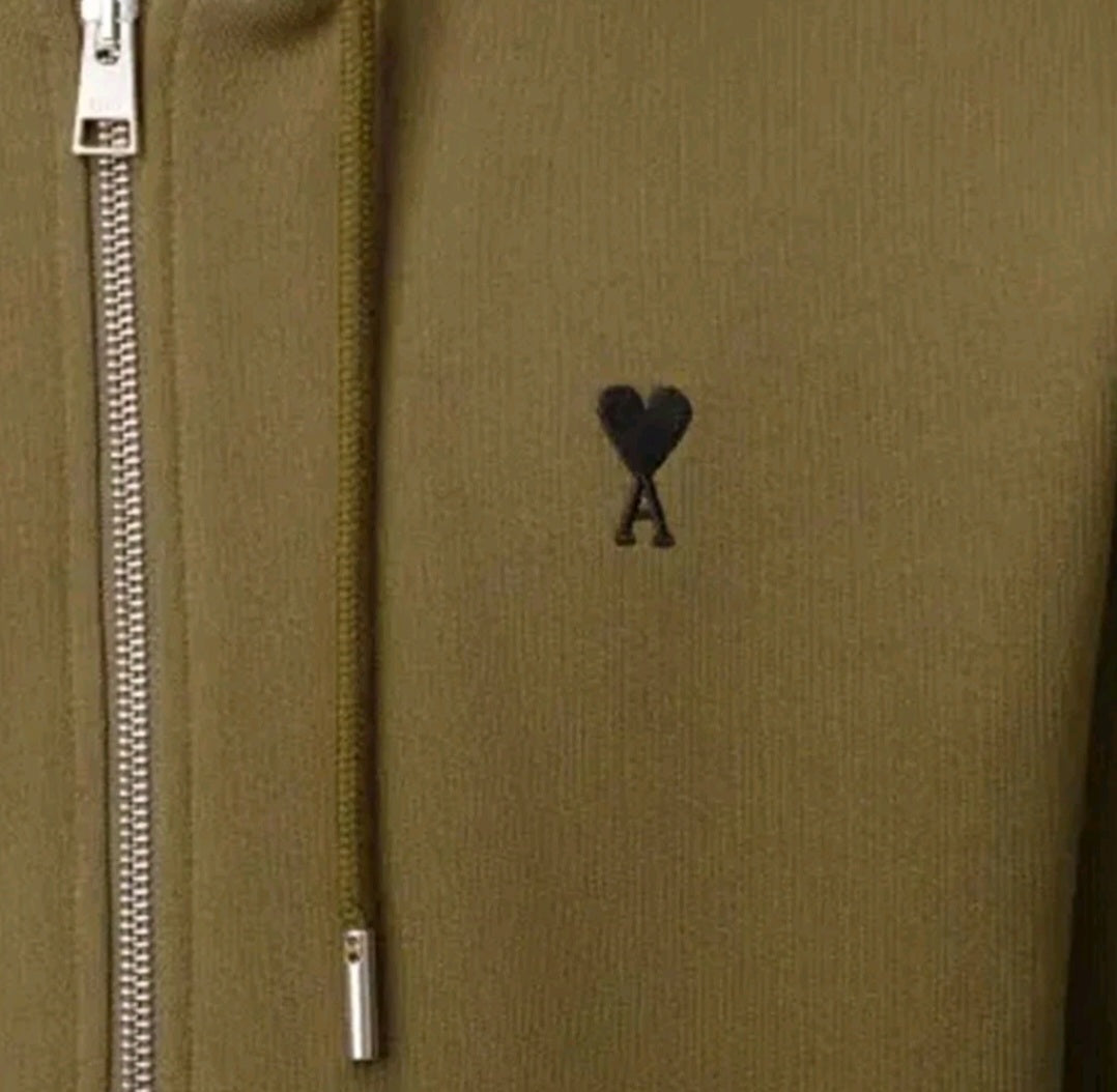 Ami Paris Logo Zip Hoodie Bronze