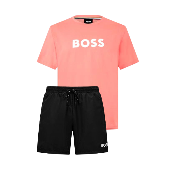 Hugo Boss Logo Shorts Set Coral/Black