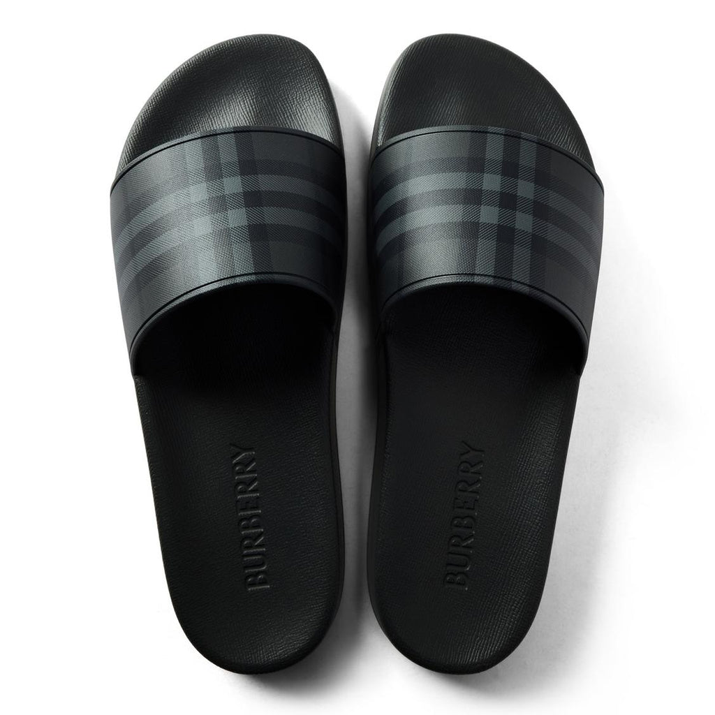 Burberry Furley Check Sliders Lead Grey