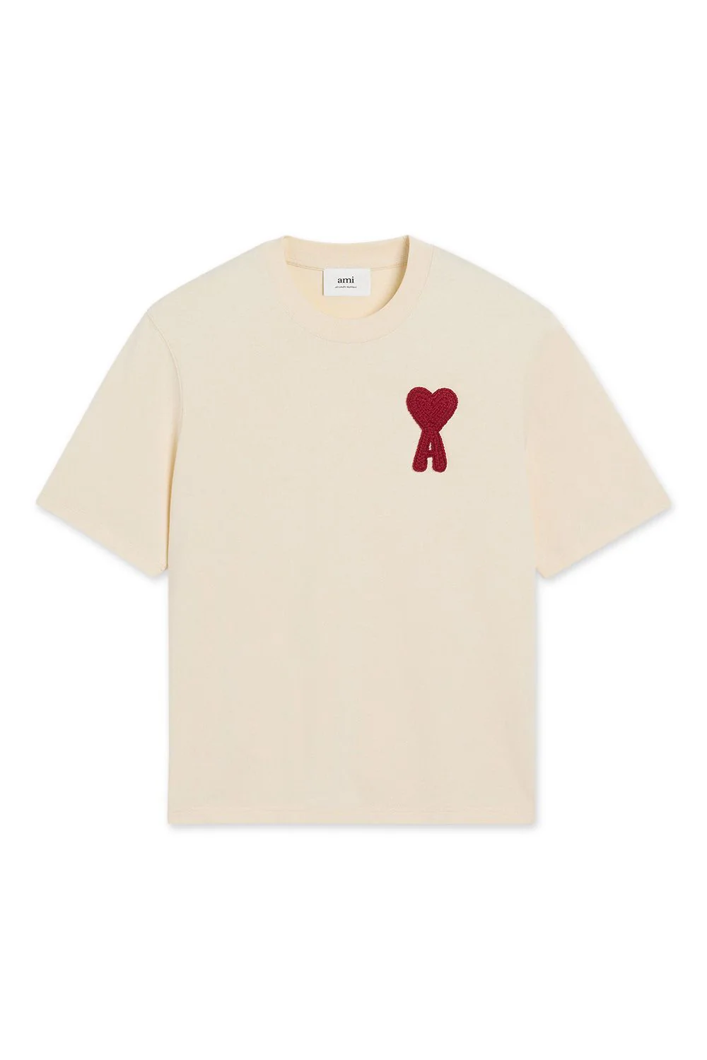 Ami Paris 'Ami de Coeur' Red Patch T-Shirt Beige