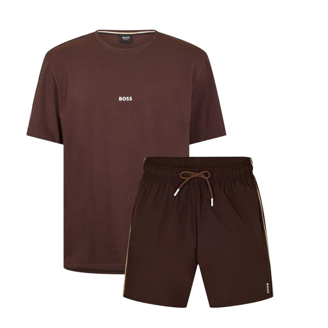 Hugo Boss Logo Shorts Set Brown