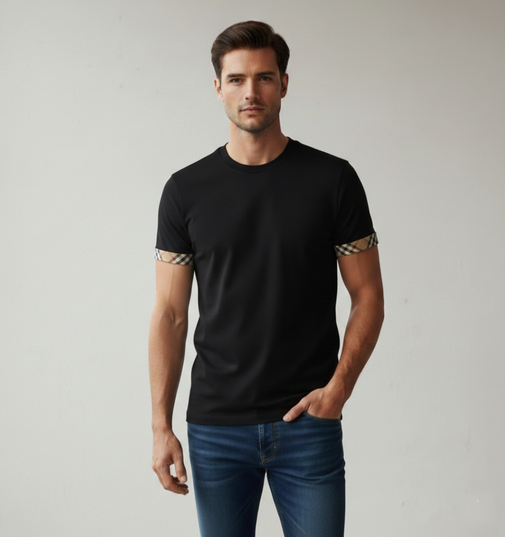 Burberry Ellison Check Sleeves T Shirt Black