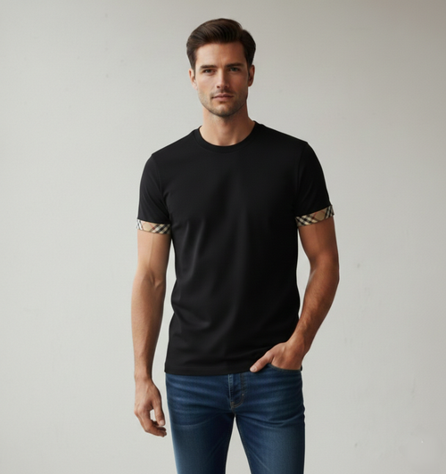 Burberry Ellison Check Sleeves T Shirt Black
