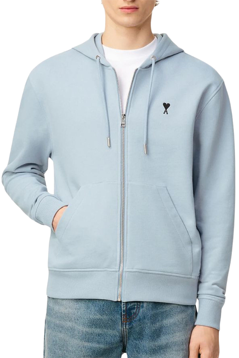 Ami Paris Logo Zip Hoodie Sky Blue