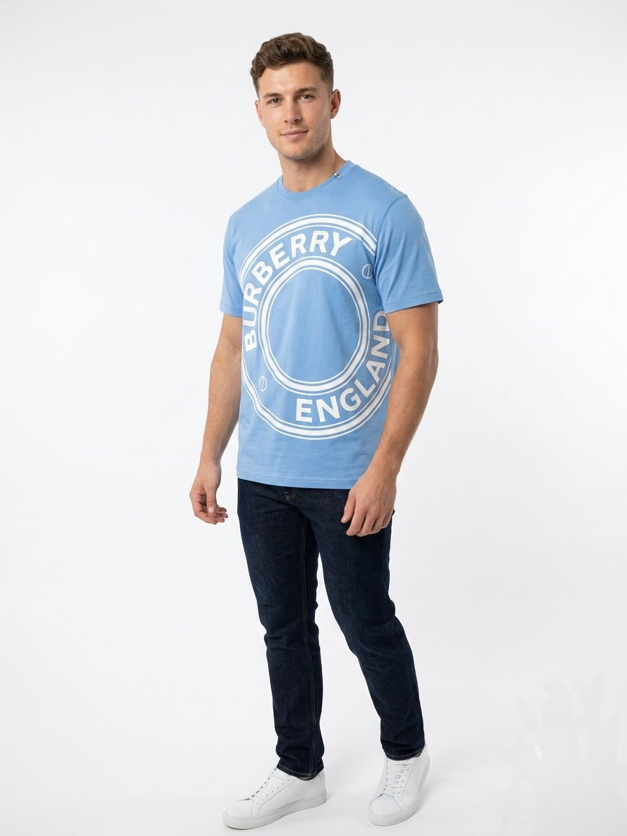 Burberry Graphic Print T Shirt White Pale Blue