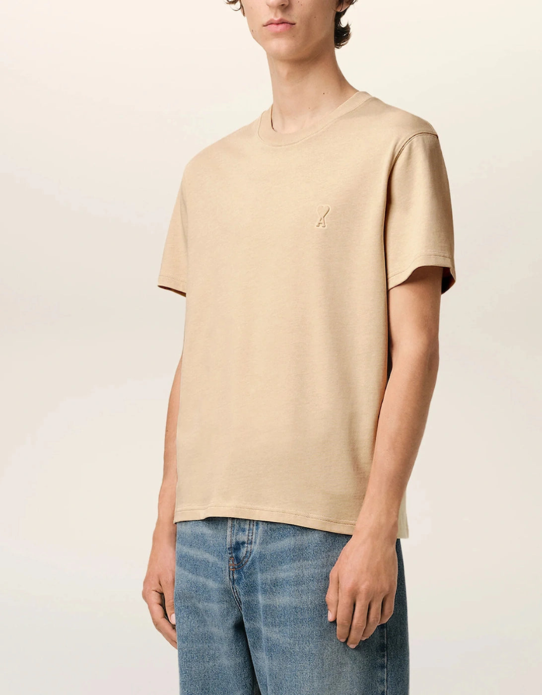 Ami Paris Embossed Logo T Shirt Beige