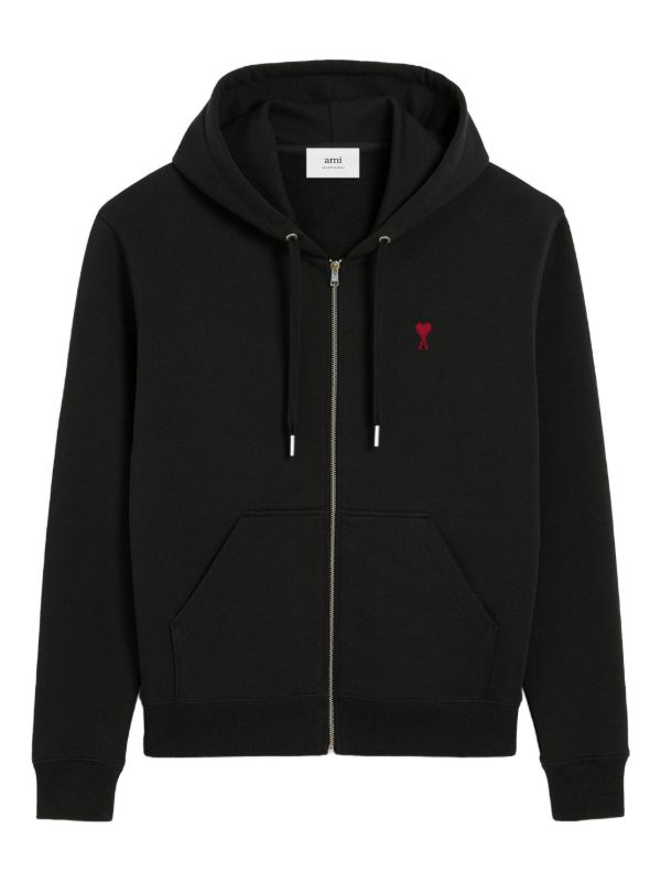 Ami Paris Logo Zip Hoodie Black