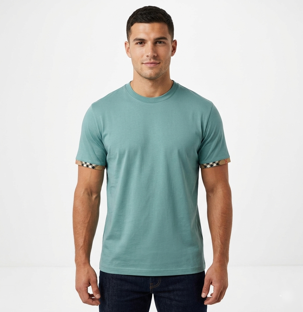Burberry Ellison Check Sleeves T Shirt Aqua Green