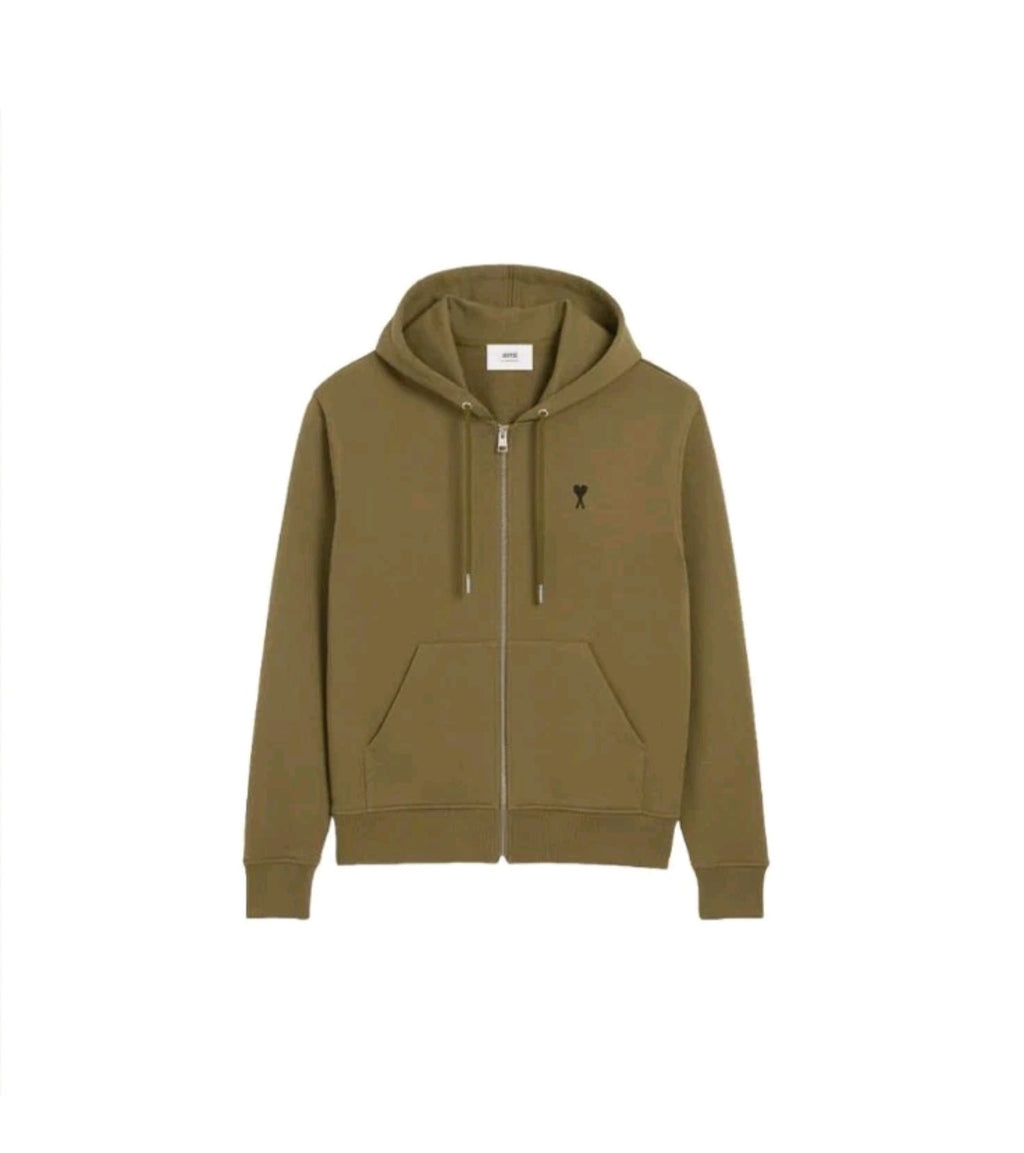Ami Paris Logo Zip Hoodie Bronze