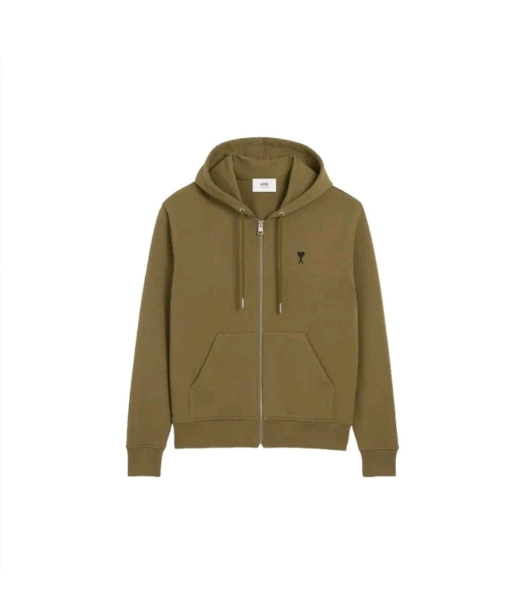 Ami Paris Logo Zip Hoodie Bronze