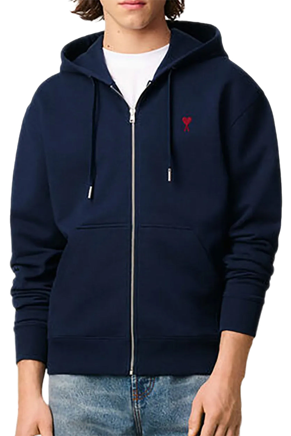 Ami Paris Logo Zip Hoodie Blue