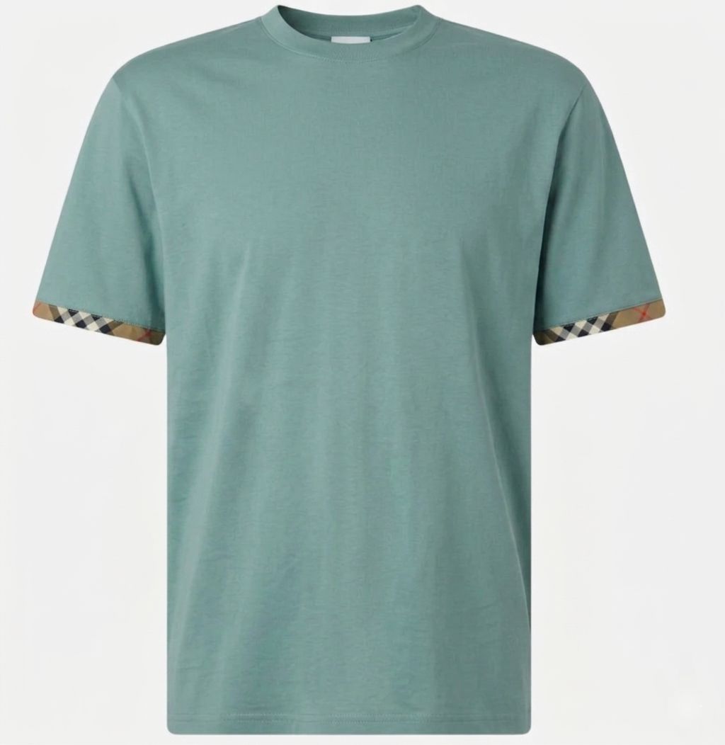 Burberry Ellison Check Sleeves T Shirt Aqua Green