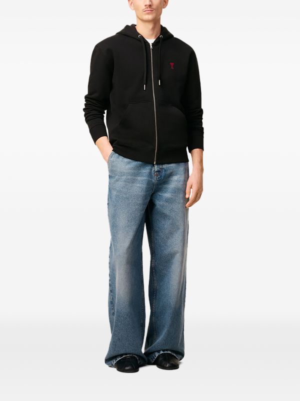 Ami Paris Logo Zip Hoodie Black