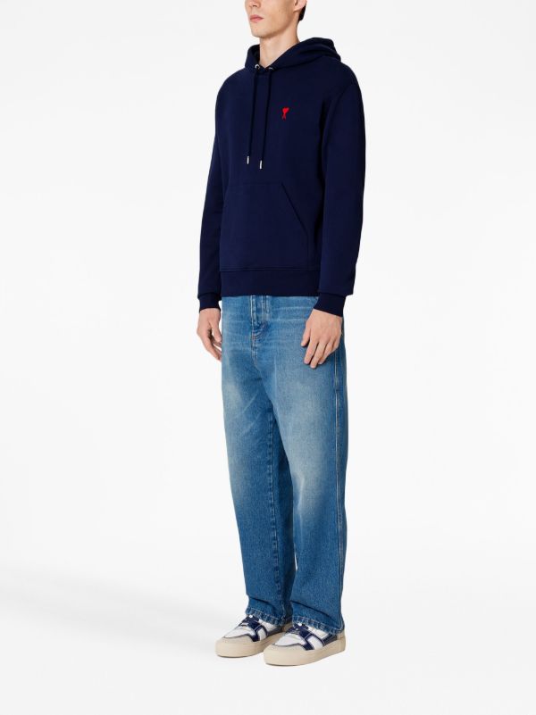 Ami Paris Logo Hoodie Navy