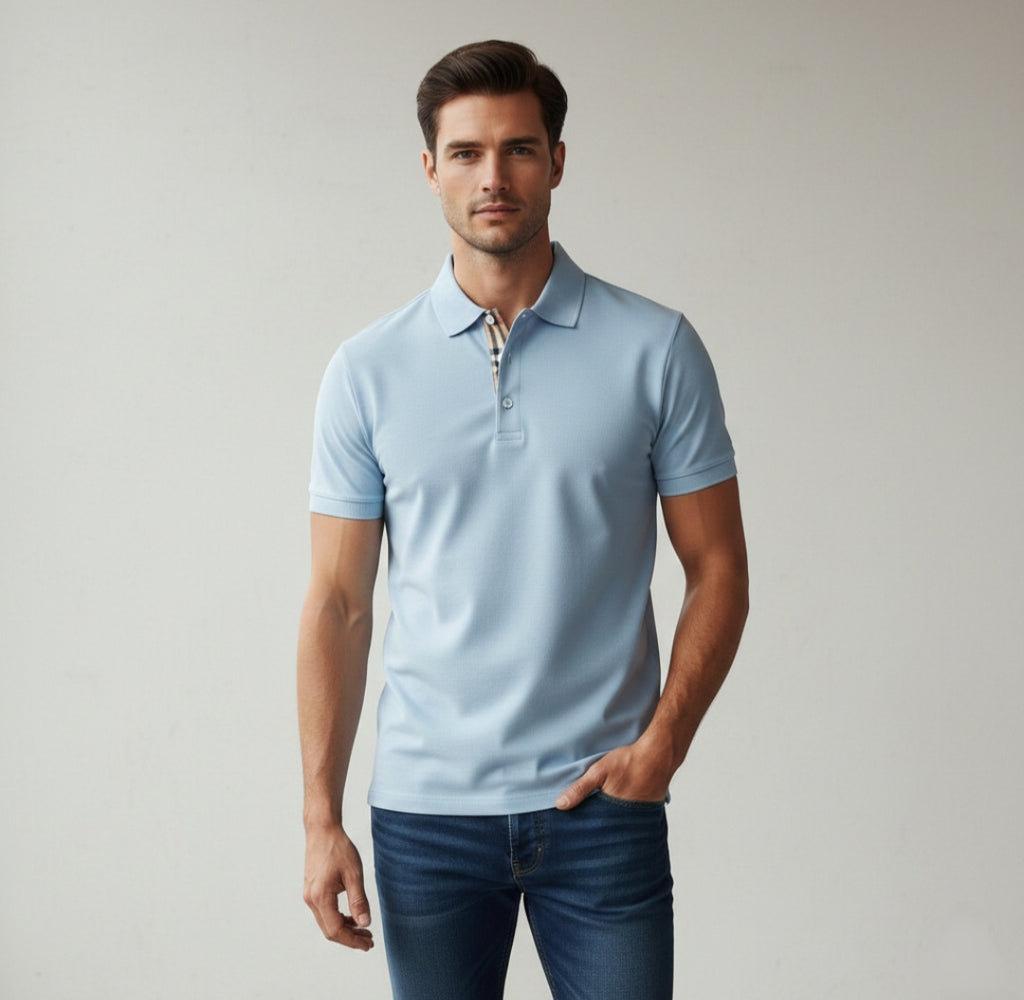 Burberry Check Logo Polo Pale Blue