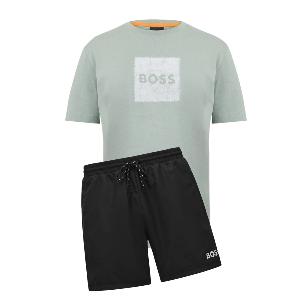 Hugo Boss Stitch Print Shorts Set Black/Green