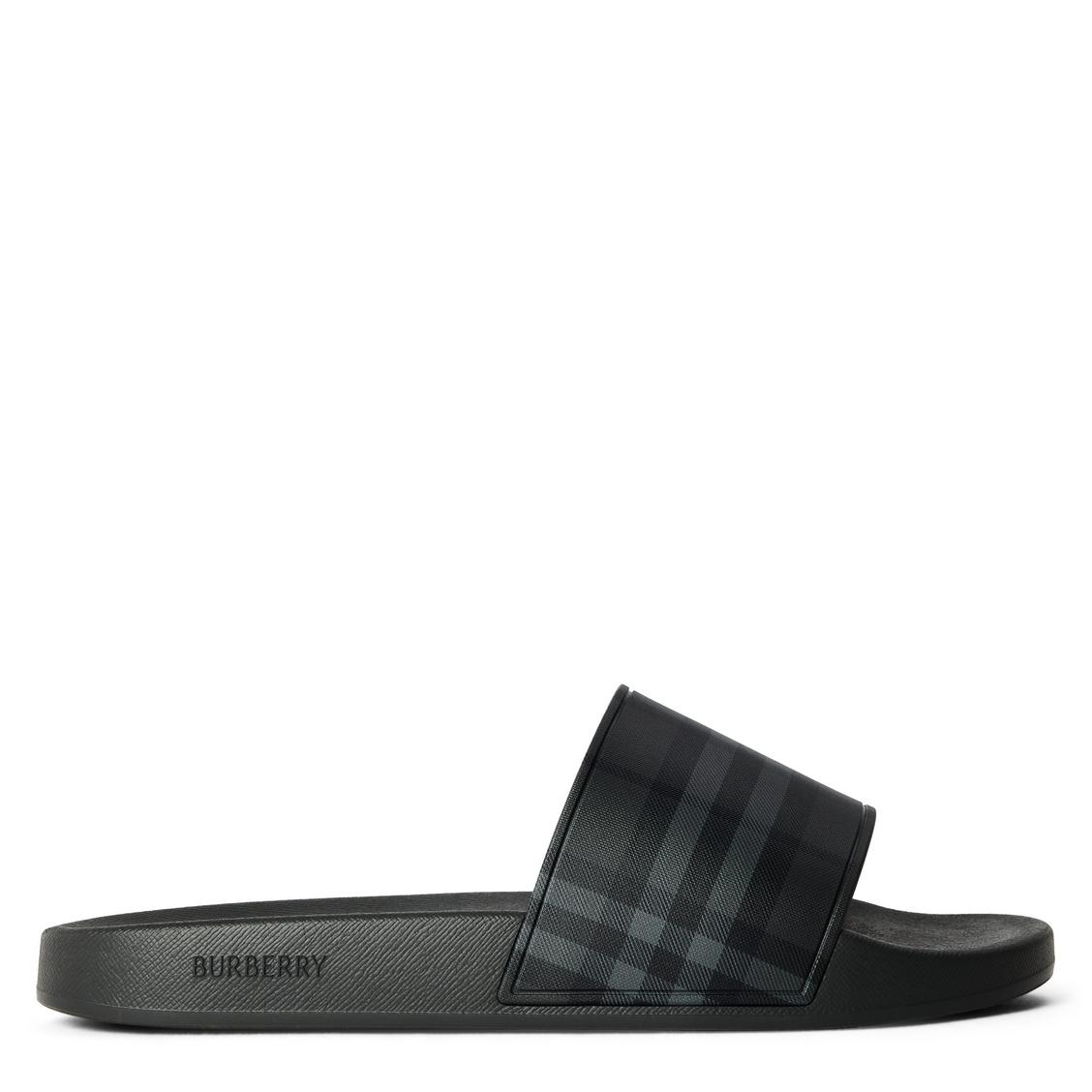 Burberry Furley Check Sliders Lead Grey