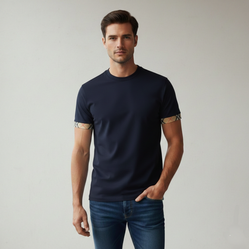 Burberry Ellison Check Sleeves T Shirt Navy