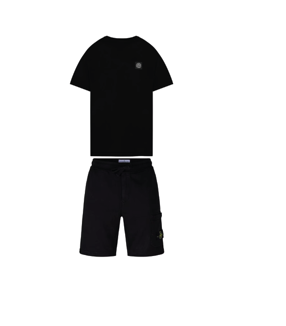 Stone Island Patch Shorts Set Black Stone Island