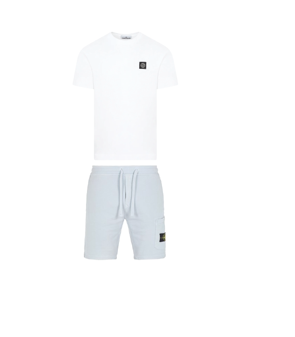 Stone Island Patch Shorts Set Sky/White Stone Island
