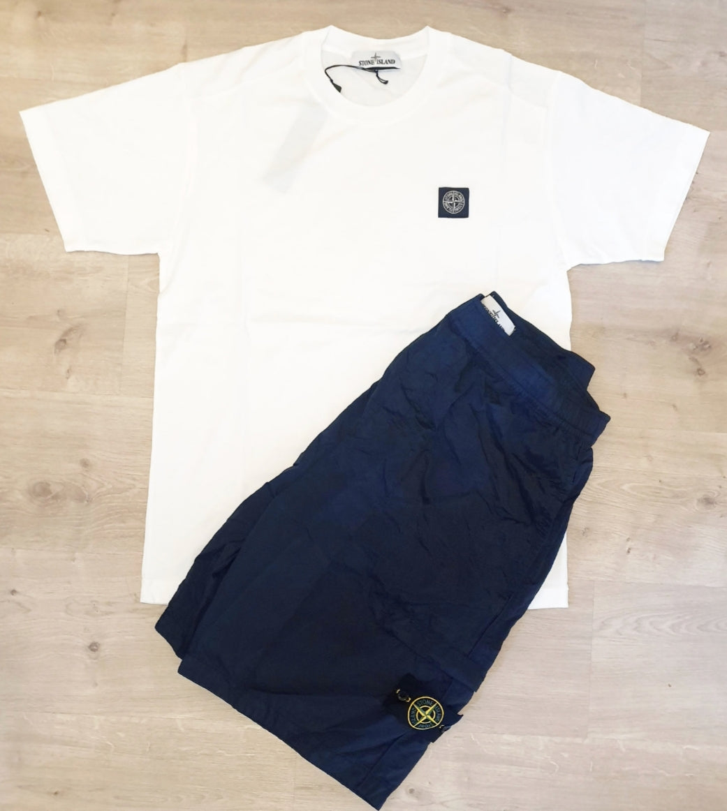 Stone Island Badge Shorts Set Navy/White Stone Island