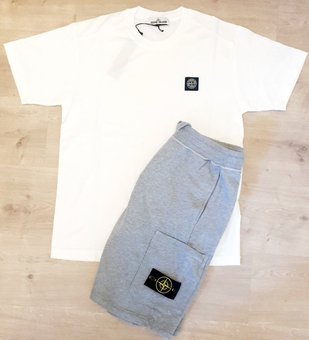 Stone Island Patch Shorts Set Grey/White Stone Island